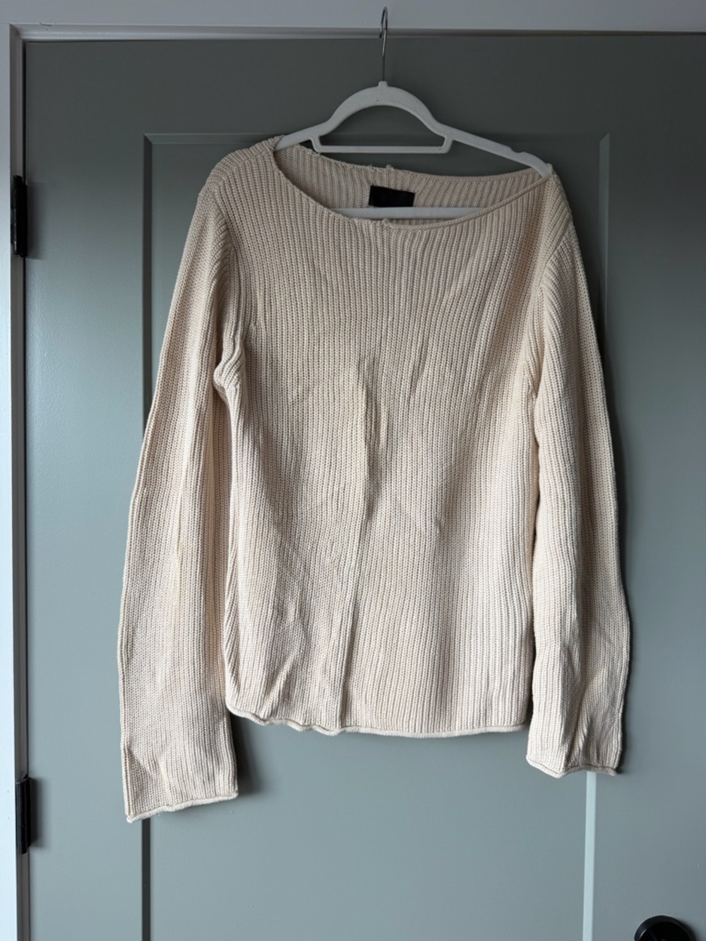 RtA Off-the-Shoulder Cream 100% Cotton Ribbed Sweater